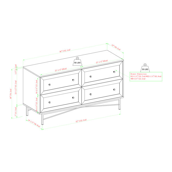 Mercury Row® Grimmett 4 Drawer 56'' W Double Dresser & Reviews Wayfair